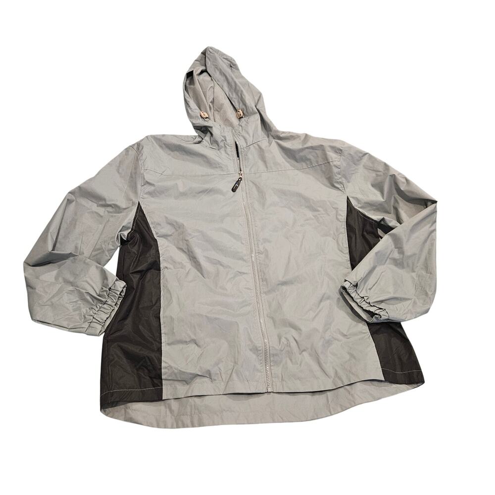Apparel XL Lightweight Hooded Windbreaker Jacket Gray Black Full Zip Rain Jacket
